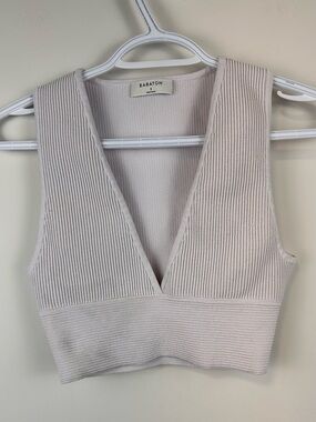 Babaton Sculpt Knit Cropped Tank Top Size S Purple V-Neck